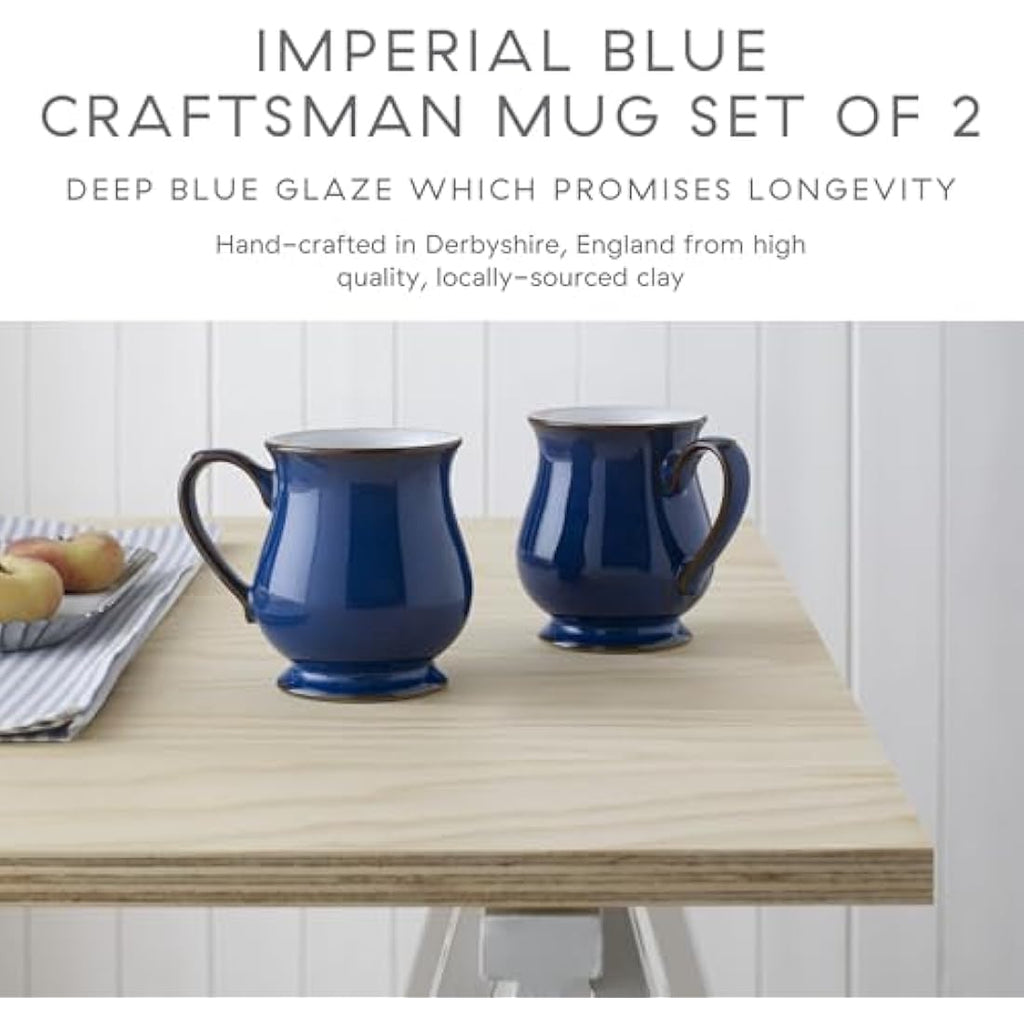 Denby Imperial Blue Stoneware Coffee Mug Set of 2 - 340ml Ceramic Mugs