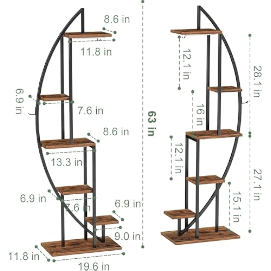 Jolof Store 6-Tier Half-Moon Plant Stand with Grow Lights – 2 Pack Metal Rack