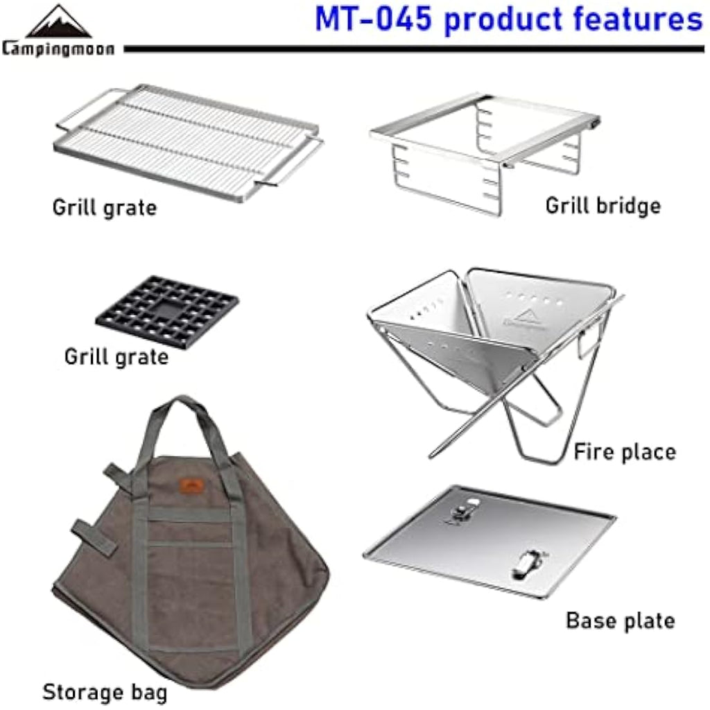 Campingmoon Foldable Stainless Steel BBQ Grill & Fire Pit - Large MT-045