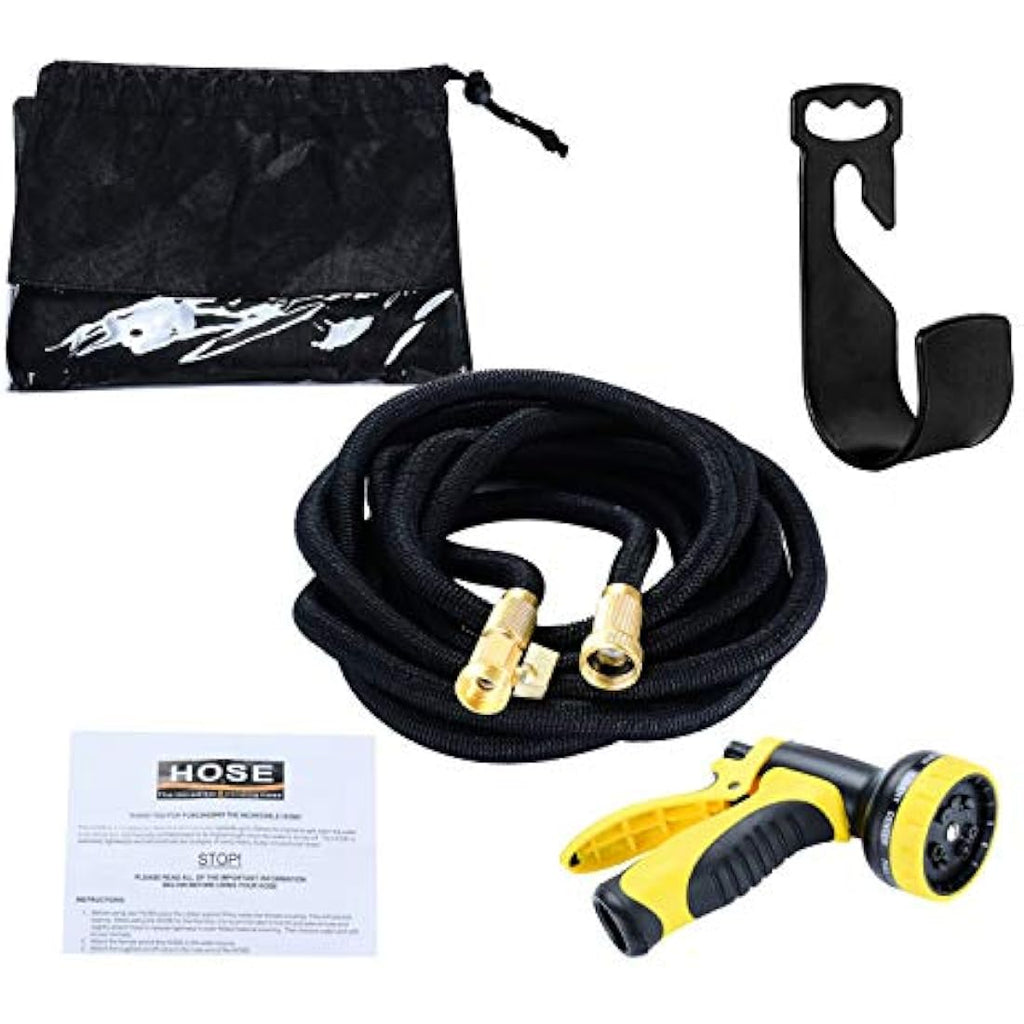 HmiL-U 50ft Expandable Garden Hose | Double Latex Tube with 9-Way Spray Gun