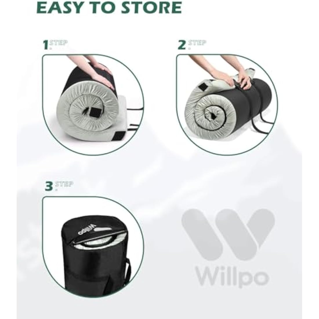 Willpo Memory Foam Camping Mattress | Portable Sleeping Pad with 2 Covers