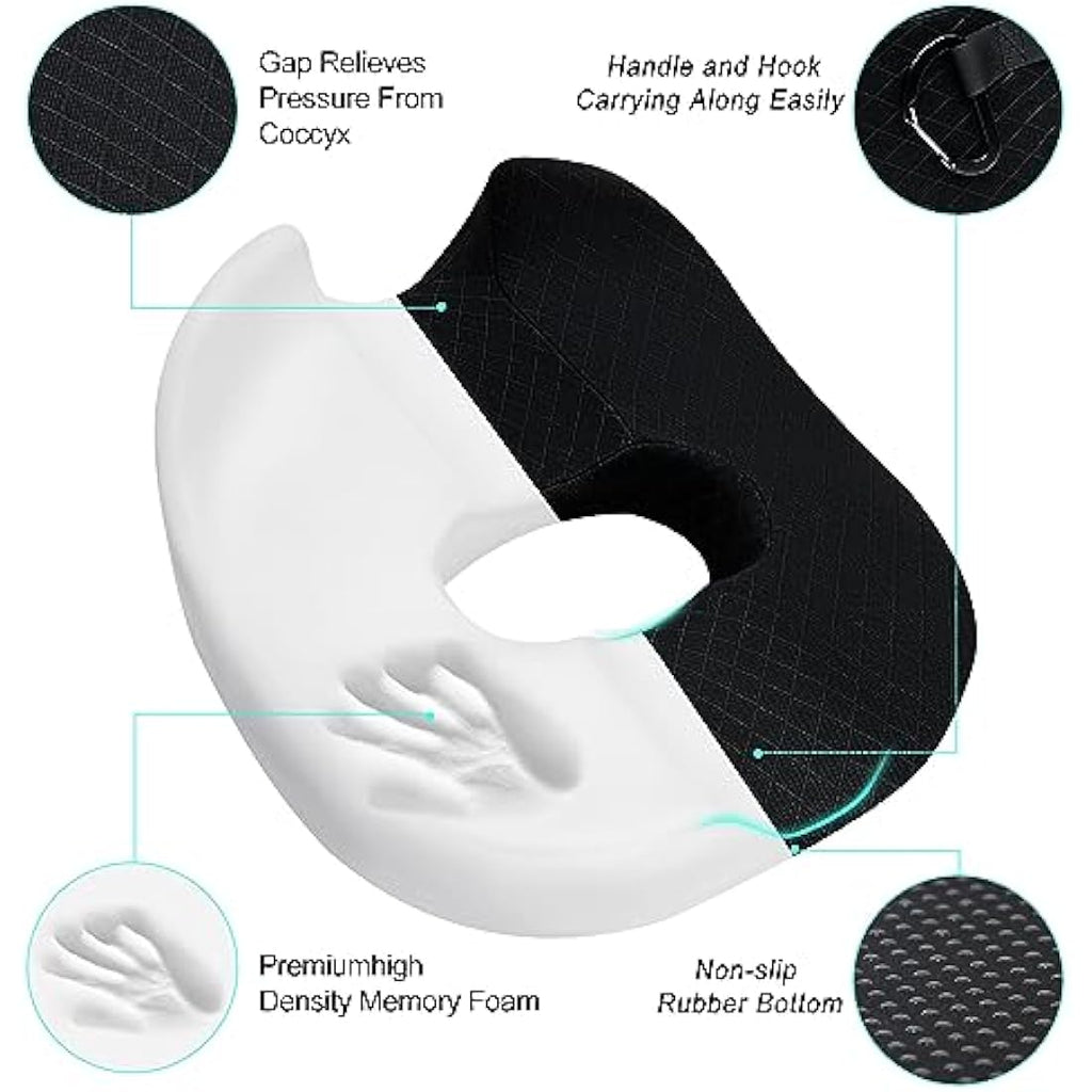 Jolof Store Donut Seat Cushion – Memory Foam Orthopedic Coccyx Pillow, Black