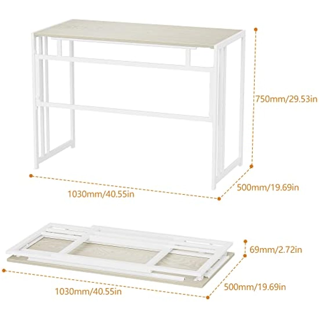 Ulifance Folding Computer Desk – No-Assembly Writing Table, Beige