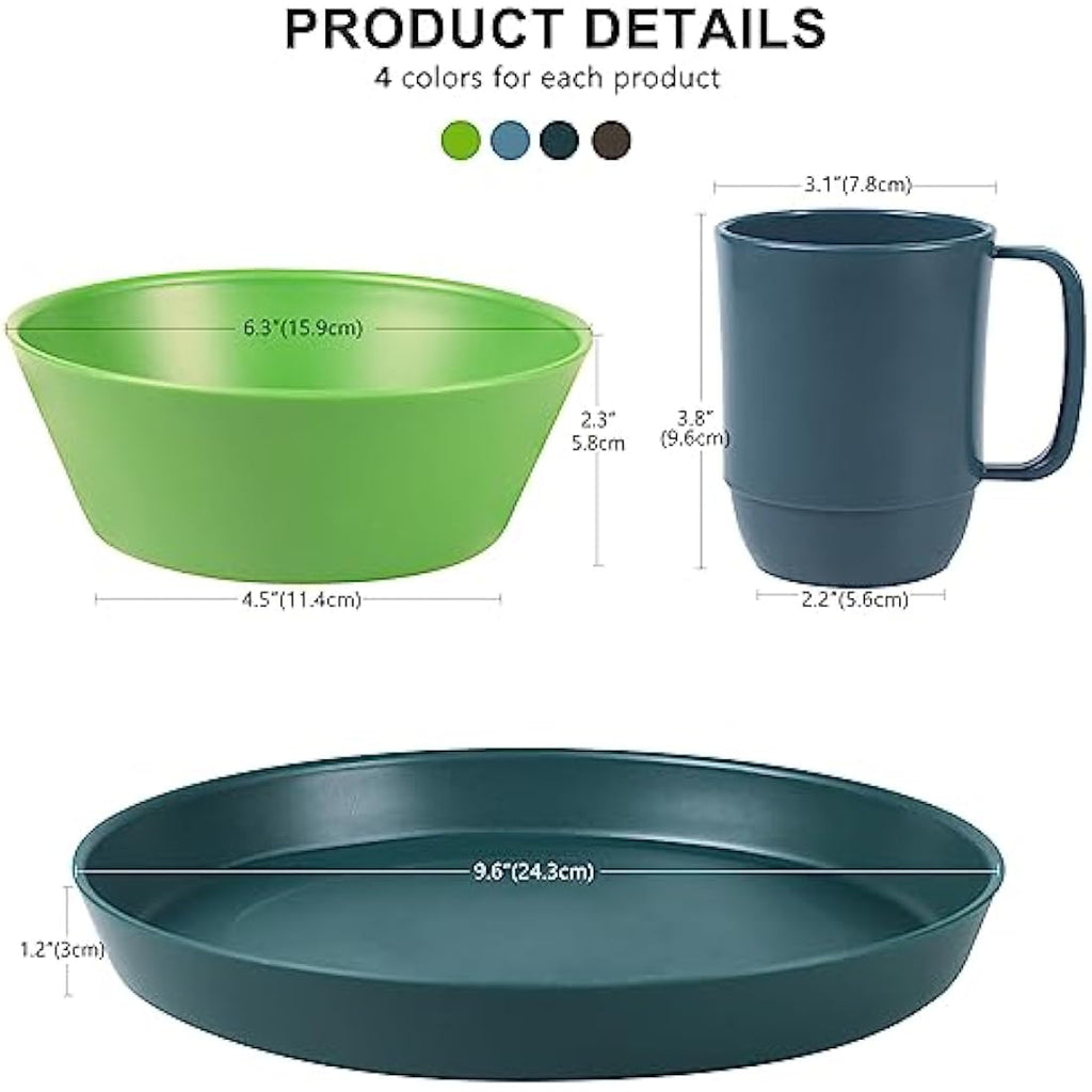 Greentainer 12-Piece Unbreakable Plastic Dinnerware Set for Camping
