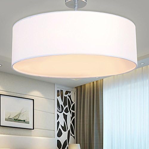 SPARKSOR Modern White Drum Ceiling Light – 3-Bulb Fabric Pendant Lamp