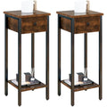 IBUYKE Narrow Nightstand Set of 2 | Slim Industrial Bedside Table, Brown