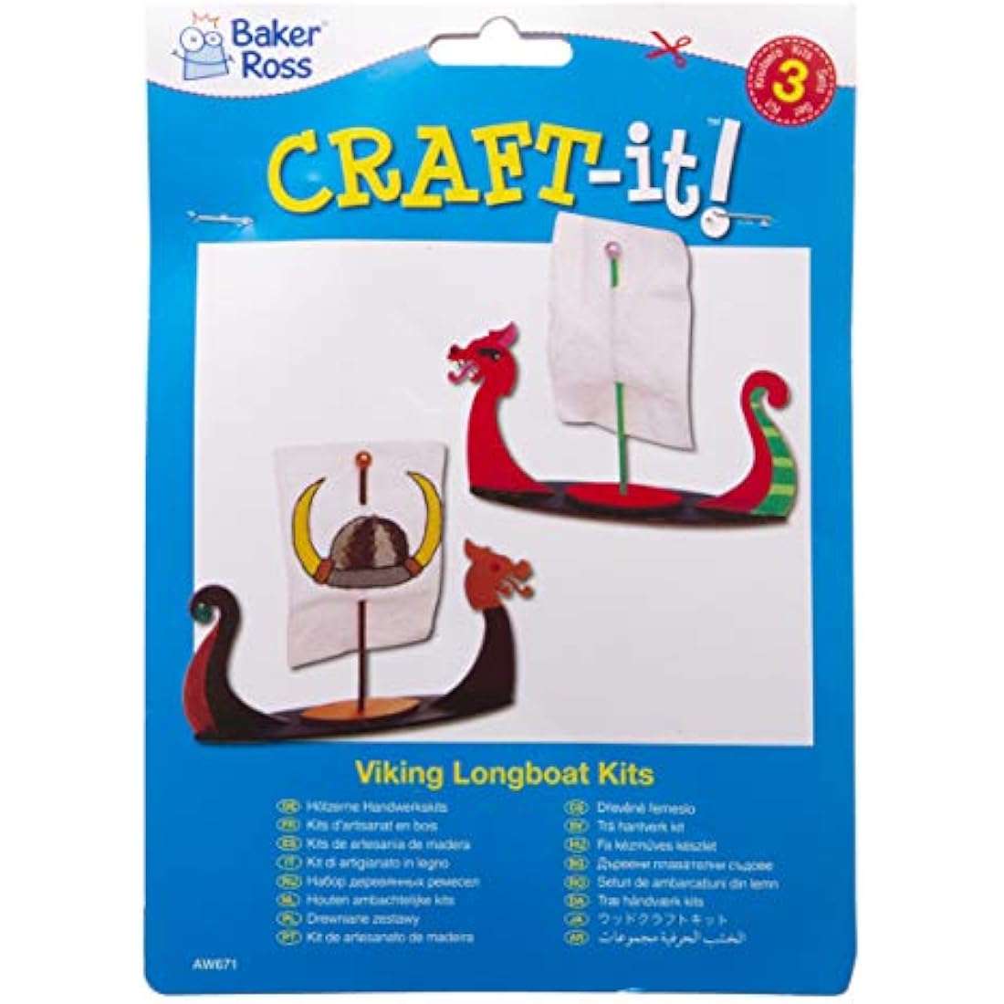Baker Ross Viking Longboat Wooden Model Kits for Kids DIY (Pack of 3)