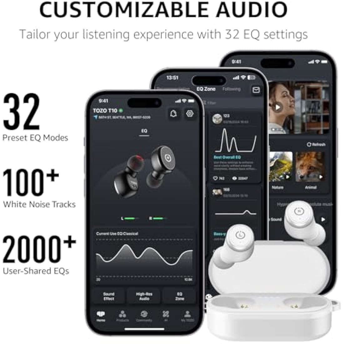 TOZO T10 Wireless Earbuds | Bluetooth 5.3 IPX8 Waterproof Headphones