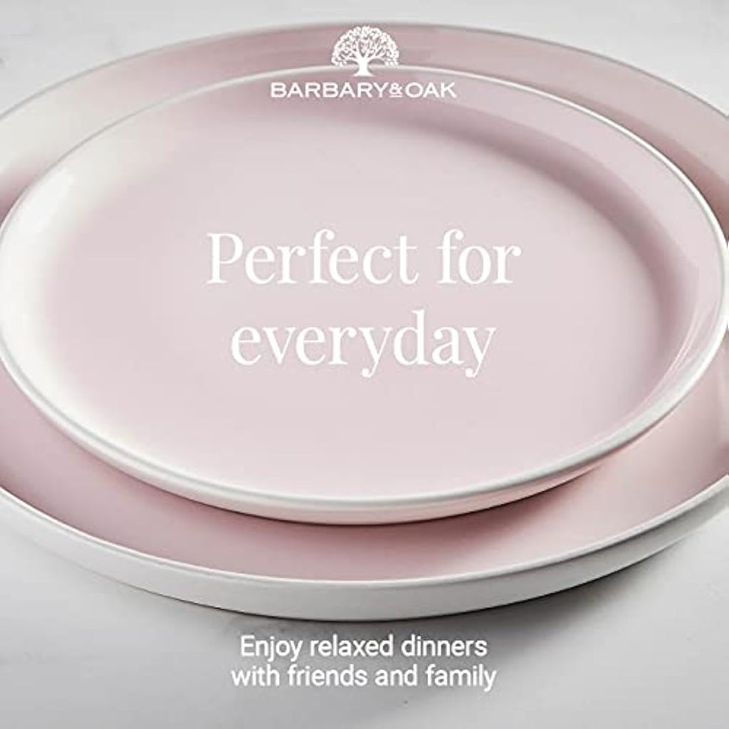 Barbary & Oak Oslo 16 Piece Stoneware Dinnerware Set | White & Pink