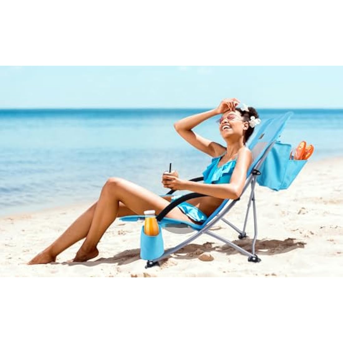 Nice C High Back Beach Camping Chair with Cooler Bag & Cup Holder – Orange
