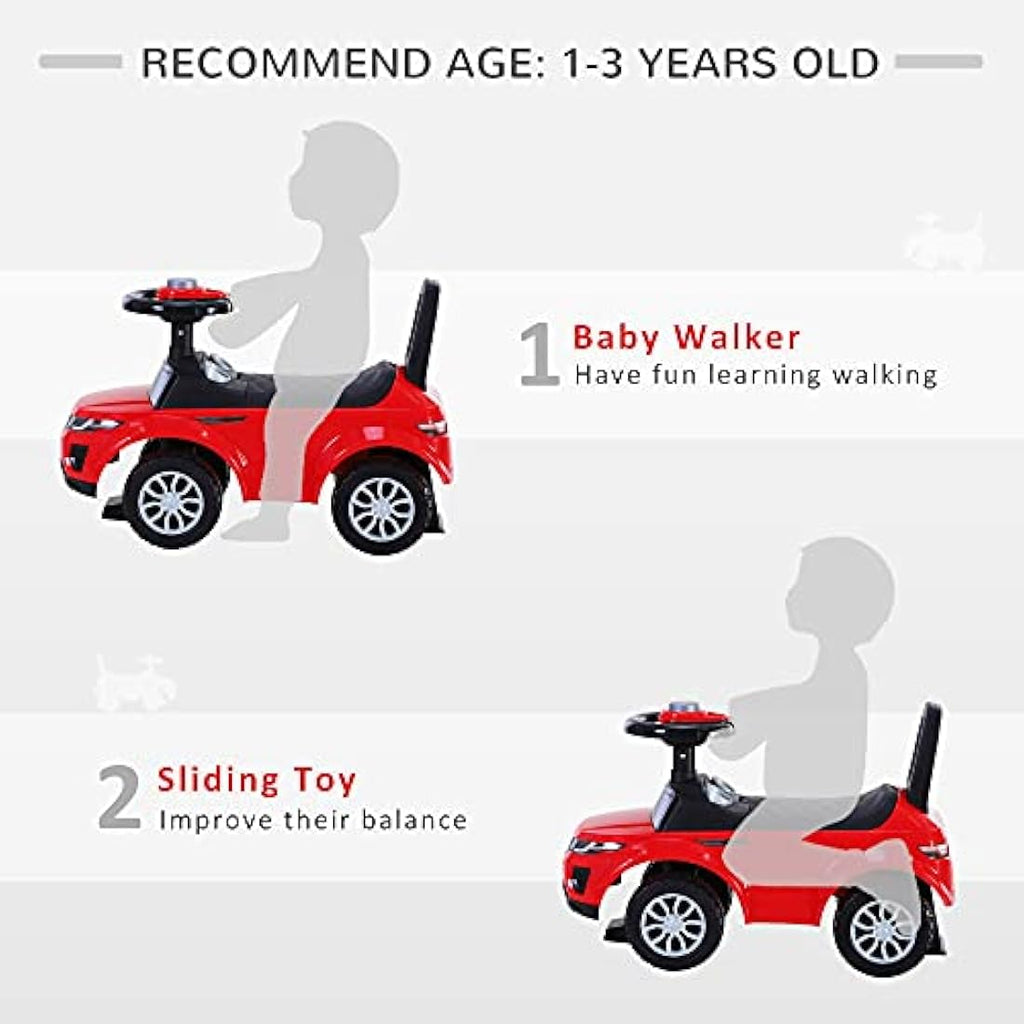 HOMCOM 3-in-1 Toddler Ride On Car – Foot to Floor Push Toy with Horn, Red