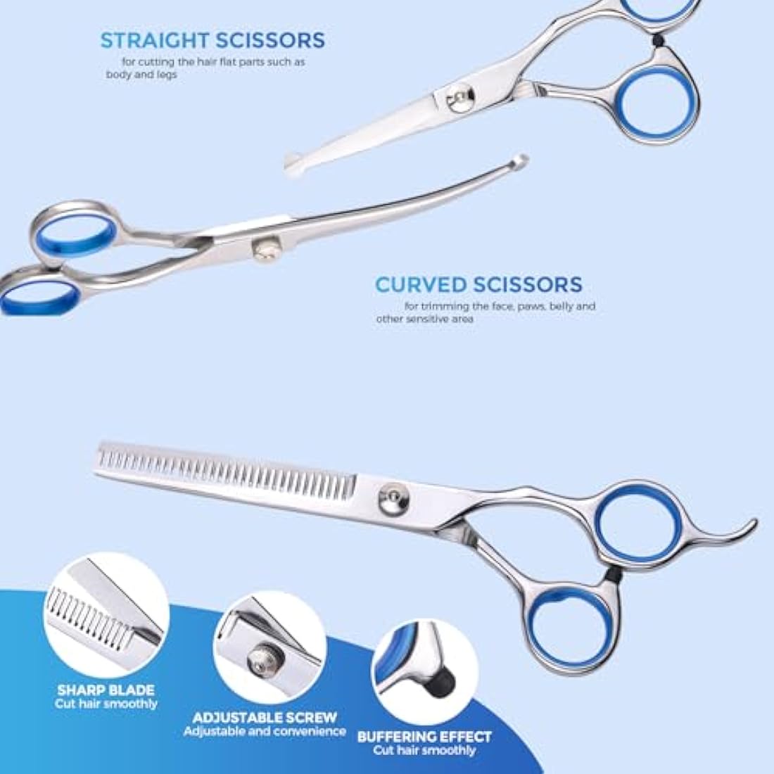 Everesta 5-Piece Dog Grooming Scissors Kit with Safety Round Tips