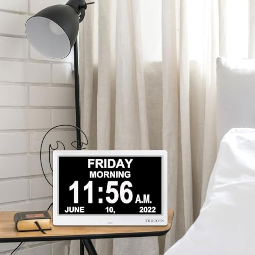 TROCOTN 10 Inch Digital Calendar Day Clock for Elderly - Large Display White