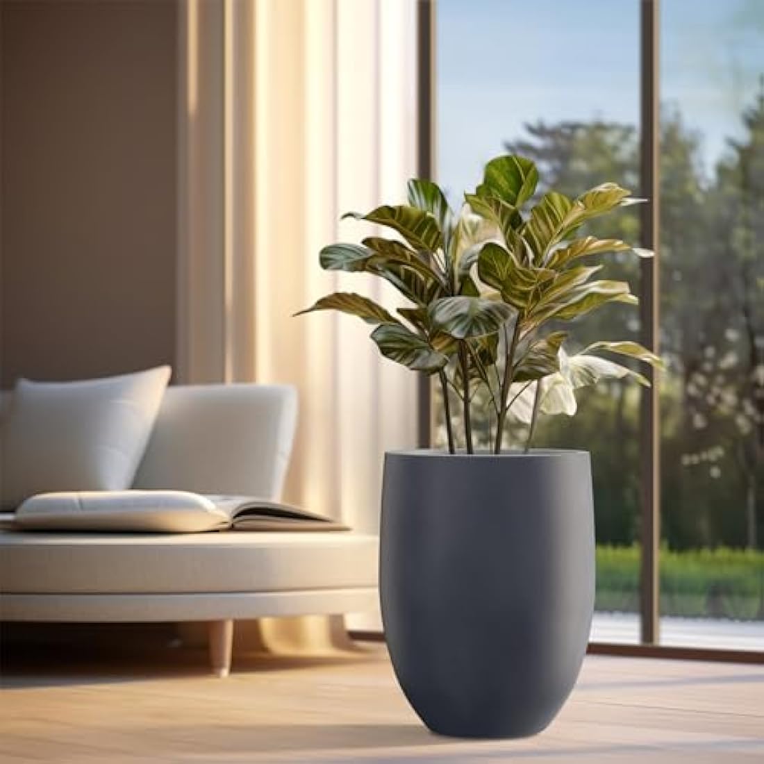 Kante Large Concrete Outdoor Planter – Modern Round Taper Pot, 21.7" H