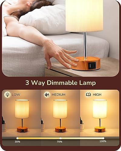 EDISHINE Touch Bedside Lamps Set of 2 | 3-Way Dimmable with USB Ports