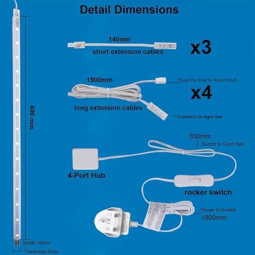 Cefrank LED Display Light Bar Kit | 4-Pack Linkable 6000K White Shelf Lights