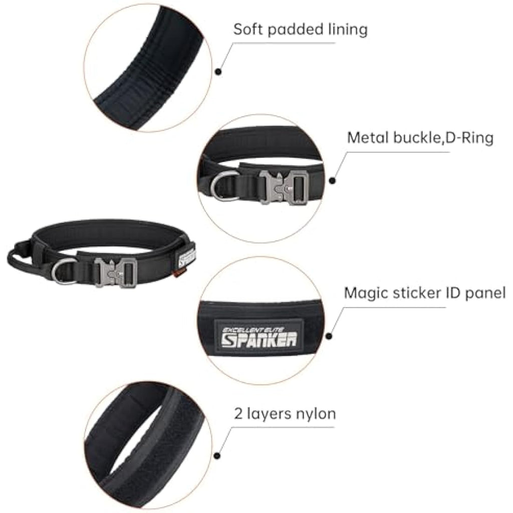 EXCELLENT ELITE SPANKER Tactical Dog Collar – Heavy Duty Nylon with Handle