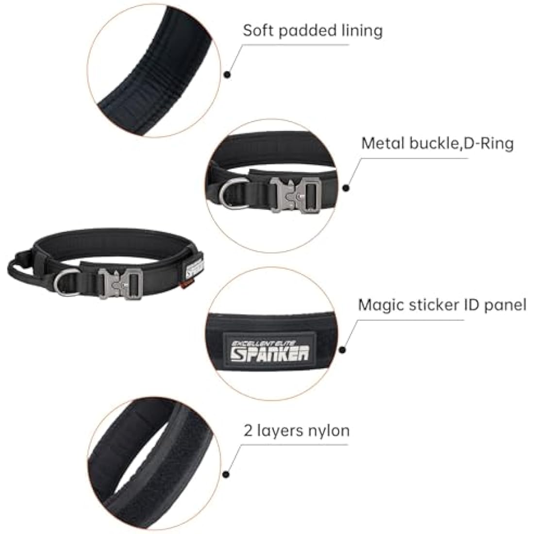 EXCELLENT ELITE SPANKER Tactical Dog Collar – Heavy Duty Nylon with Handle