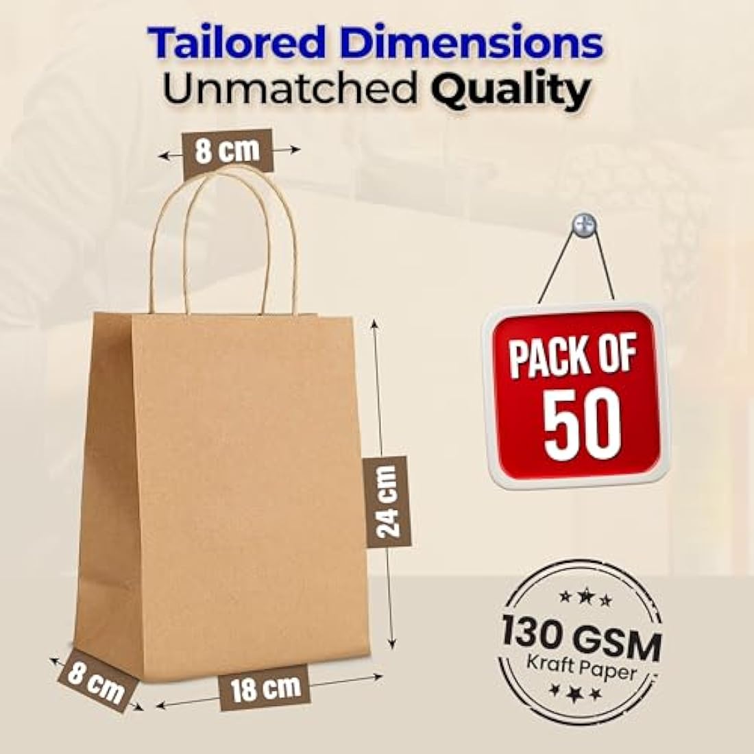 HURUC Brown Paper Gift Bags with Handles - 30 Pcs Small Kraft Carrier Bags