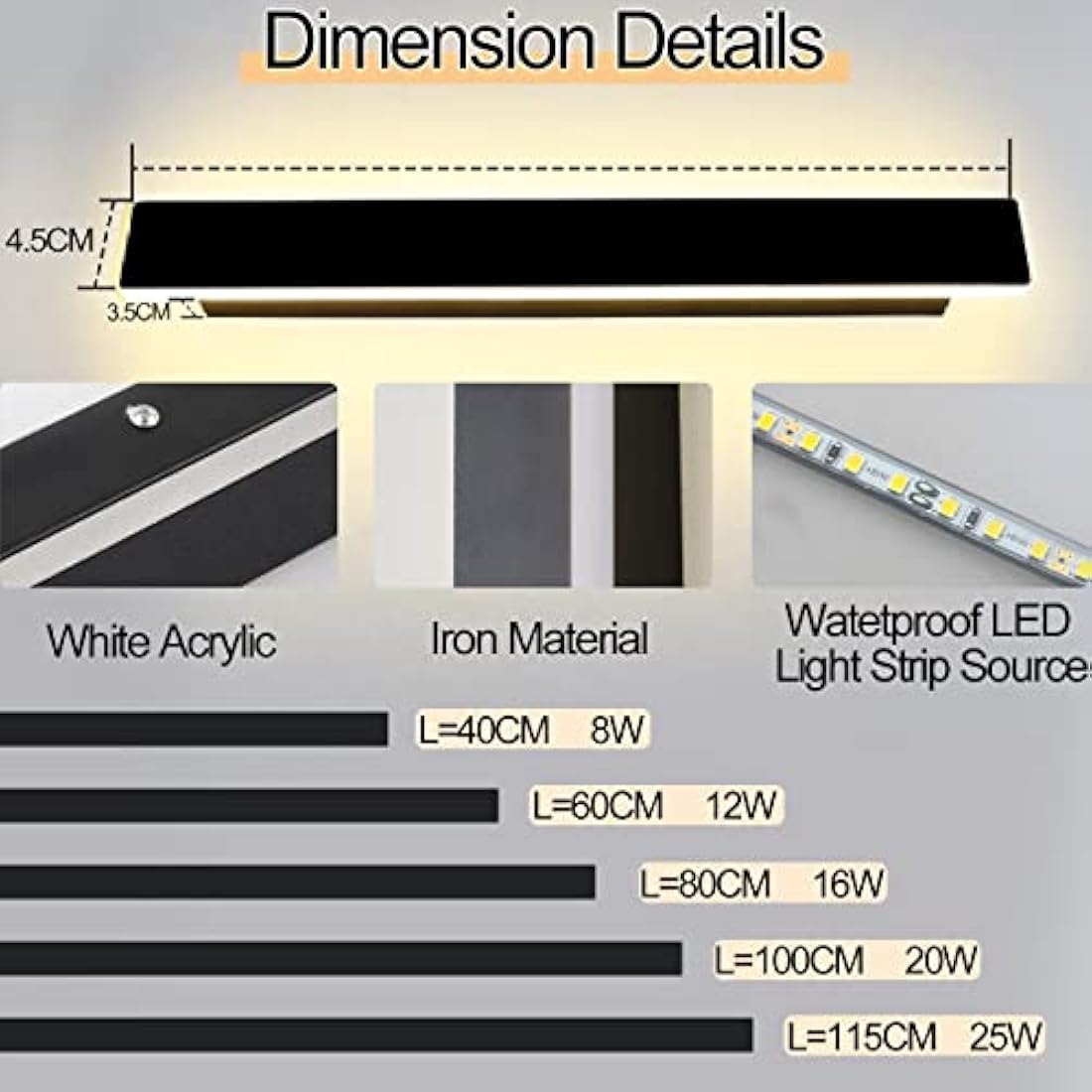 Jolof Store Dimmable Outdoor Wall Light – 100CM IP65 Waterproof LED Lamp