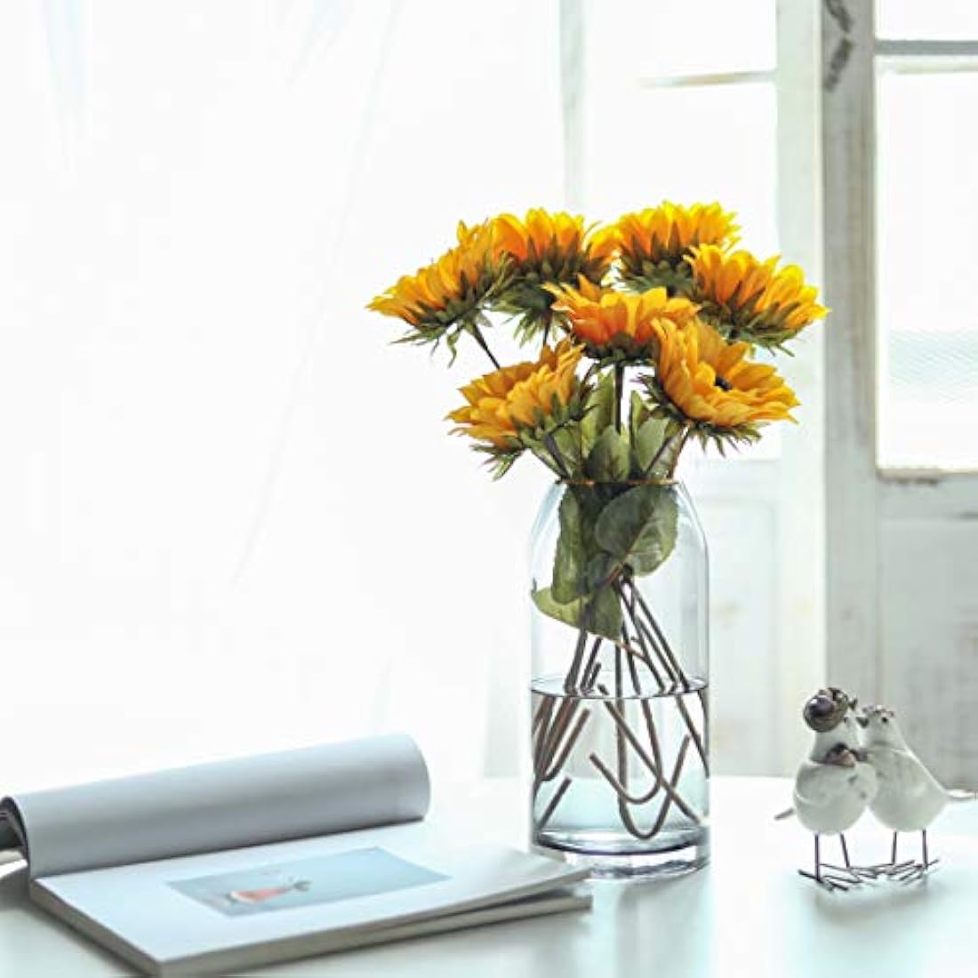 Artificial Silk Sunflowers – 17.3" Single Stem, 6-Pack Golden