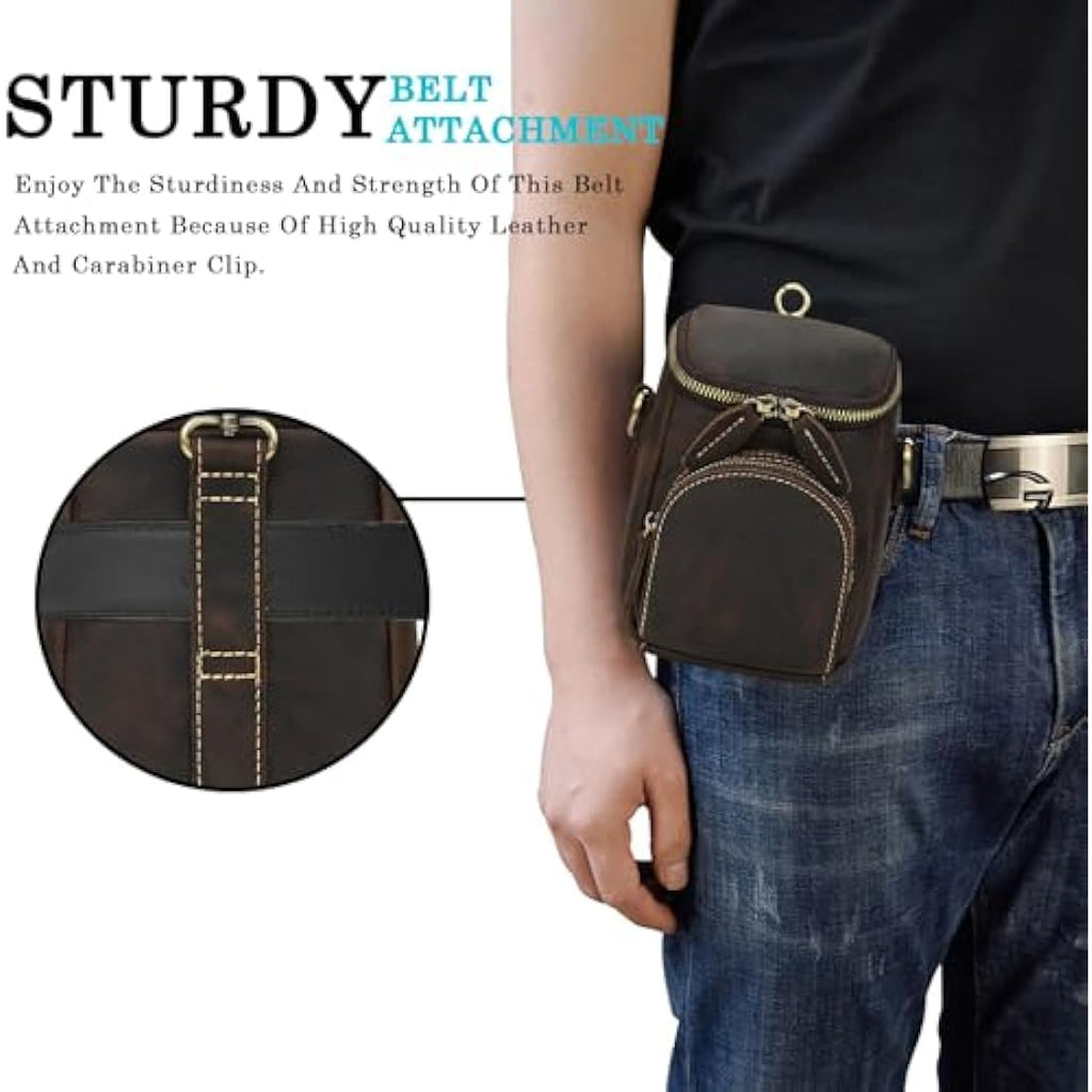 Jolof Store Mens Genuine Leather Waist Bag - Small Crossbody Leg Pouch