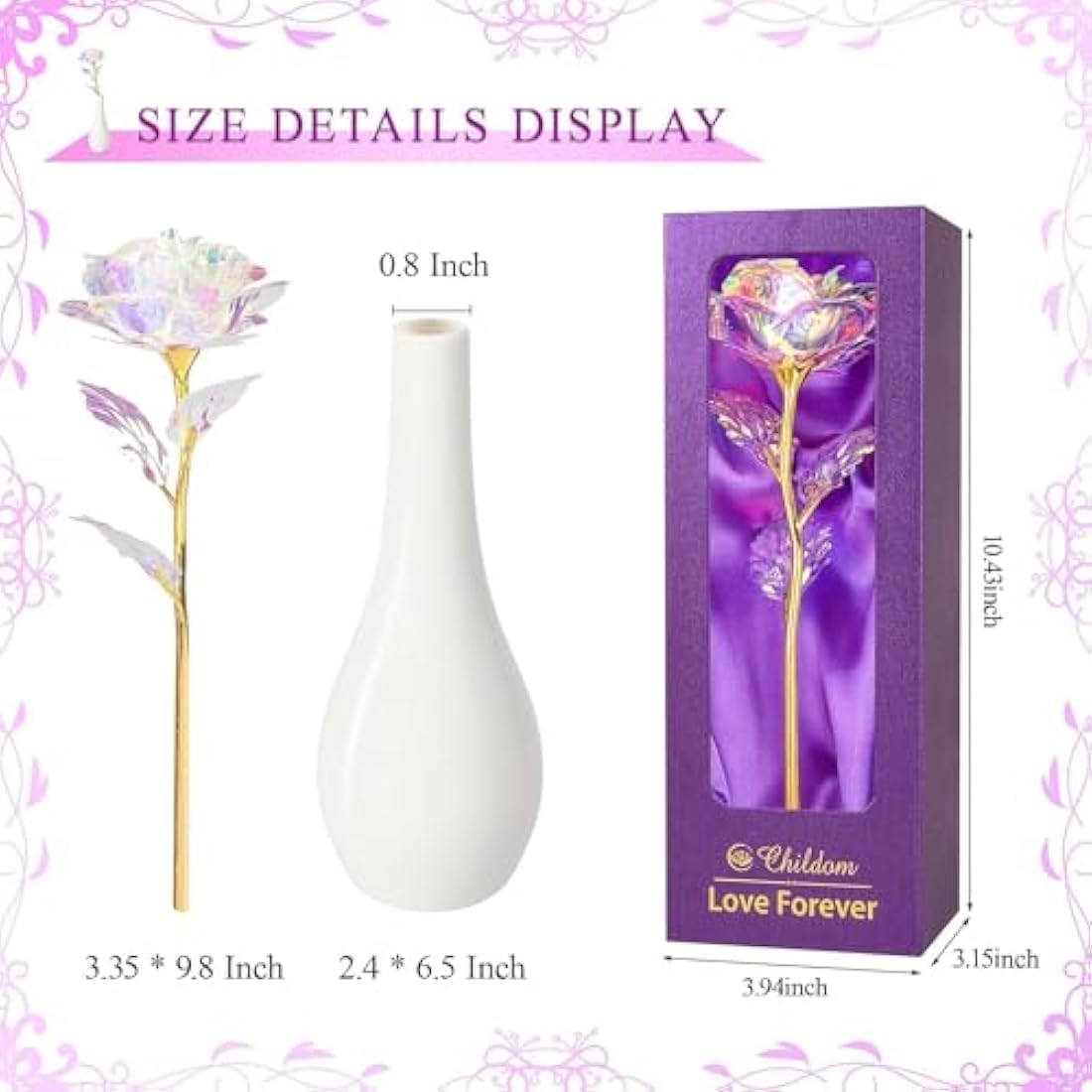 Rainbow Rose Flower with Vase – Artificial Everlasting Gift Set