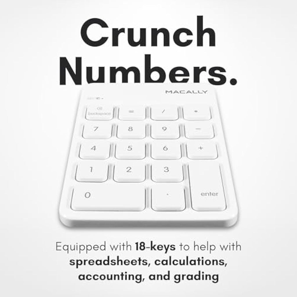 Macally Bluetooth Numeric Keypad – Rechargeable 18-Key Wireless Numpad