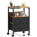 Lutown Bedside Table with Charging Station and 2 Drawers – Rustic Brown