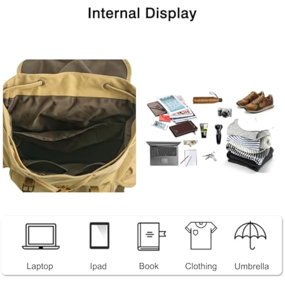 FANDARE Vintage Canvas Hiking Backpack | Waterproof Travel Rucksack - Green