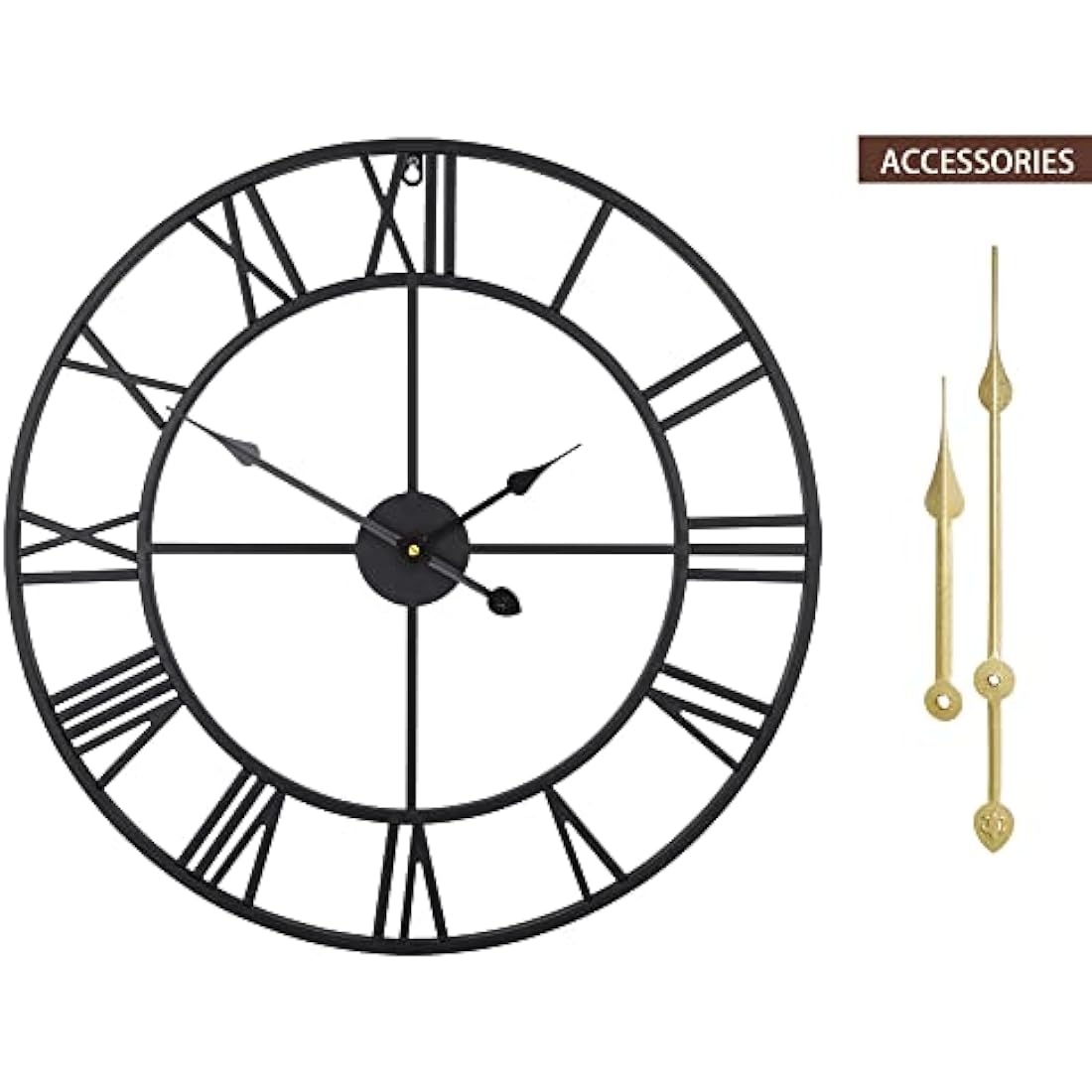 HAITANG 16" Large Metal Wall Clock | Silent Roman Numeral Vintage Decor