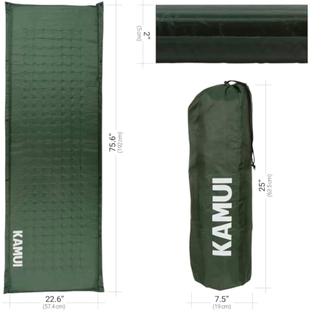KAMUI Self Inflating Sleeping Mat | 5cm Thick Foam Camping Pad - Green