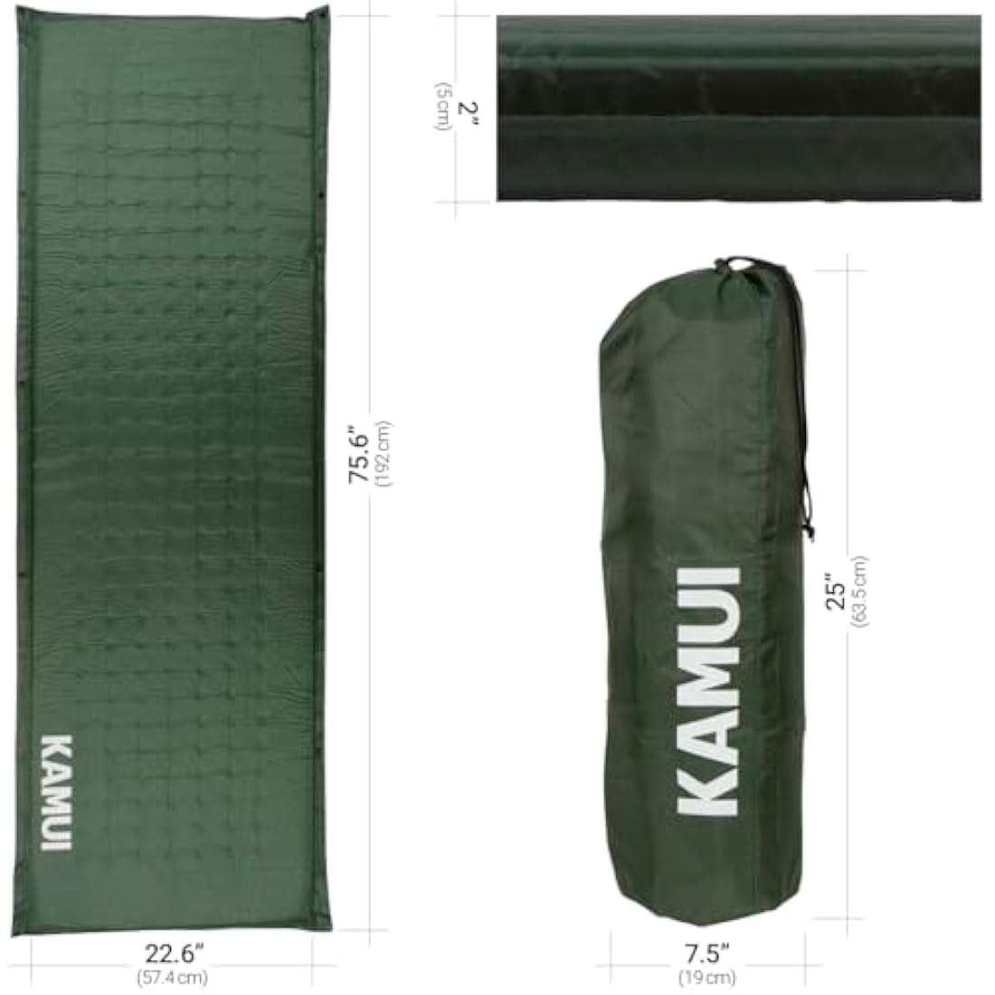 KAMUI Self Inflating Sleeping Mat | 5cm Thick Foam Camping Pad - Green