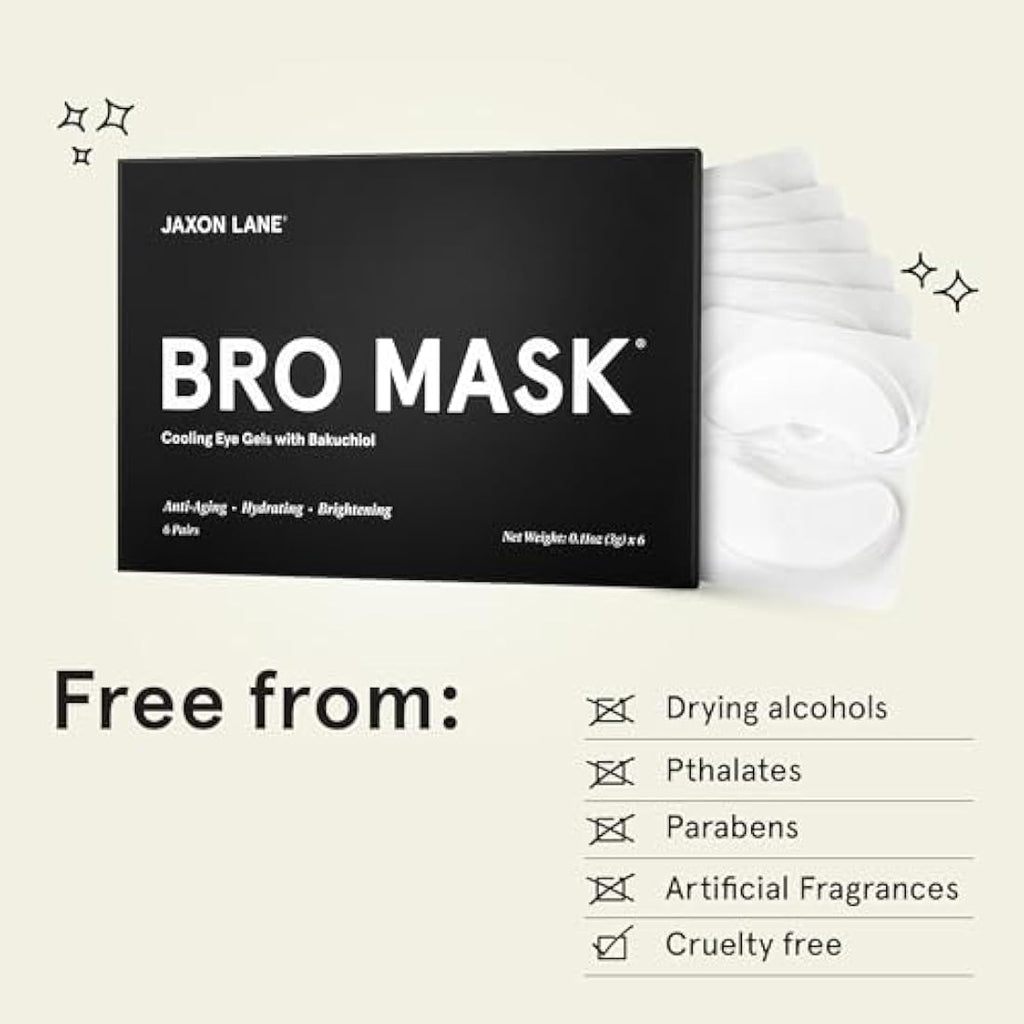 Jaxon Lane Bro Mask Under Eye Patches for Men - Cooling Hydrogel (6 Pairs)
