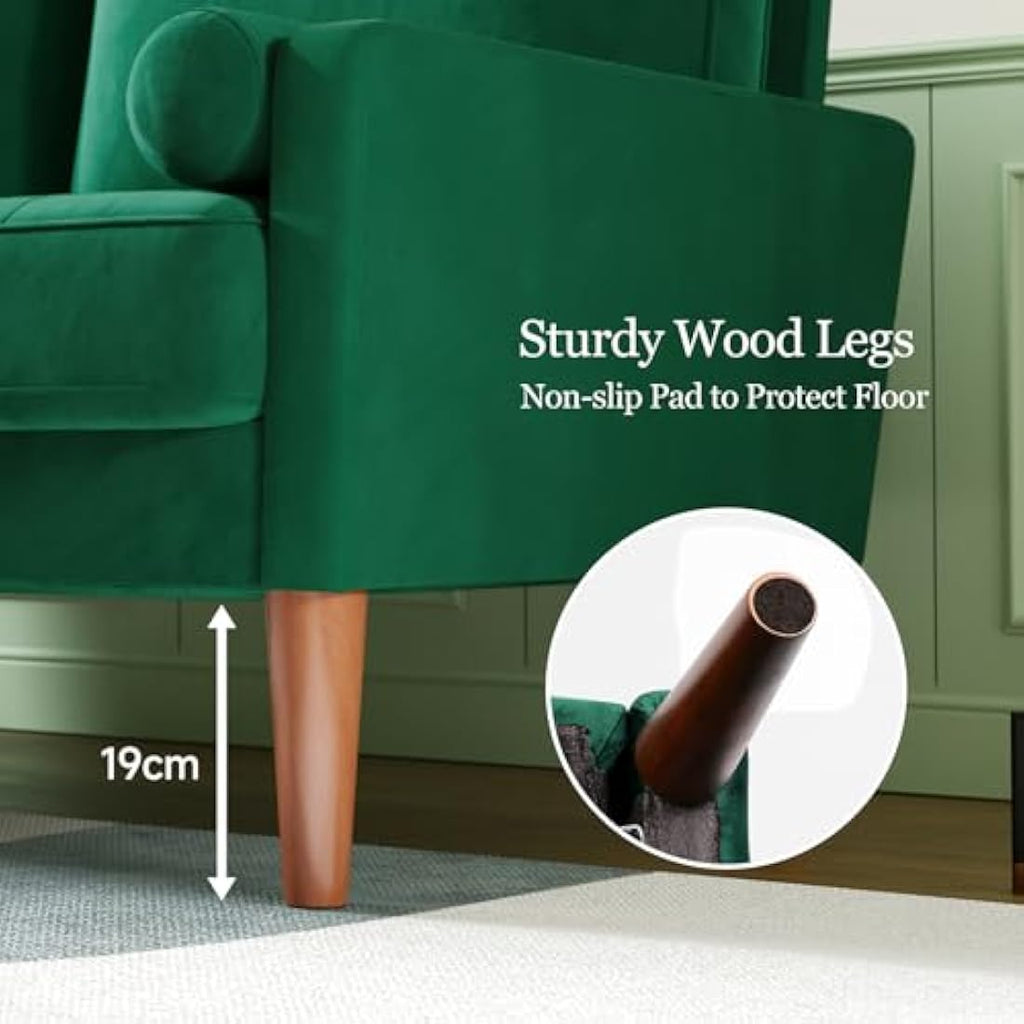 Vesgantti 2 Seater Velvet Sofa – Modern Green Loveseat with Wood Legs