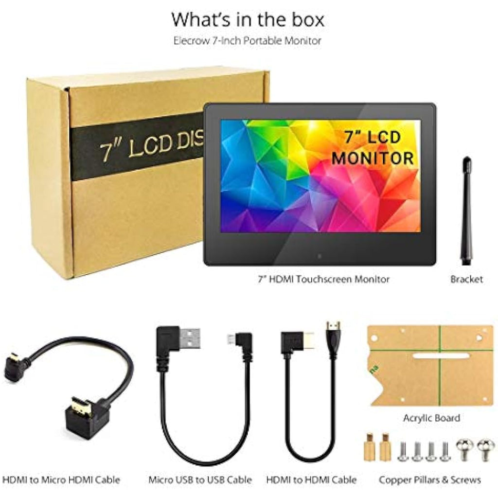 Elecrow 7-Inch Touchscreen Monitor | 1024x600 Display for Raspberry Pi
