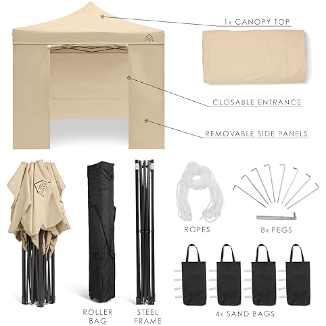 All Seasons Gazebos 3x3m Heavy Duty Waterproof Pop Up Gazebo - Beige