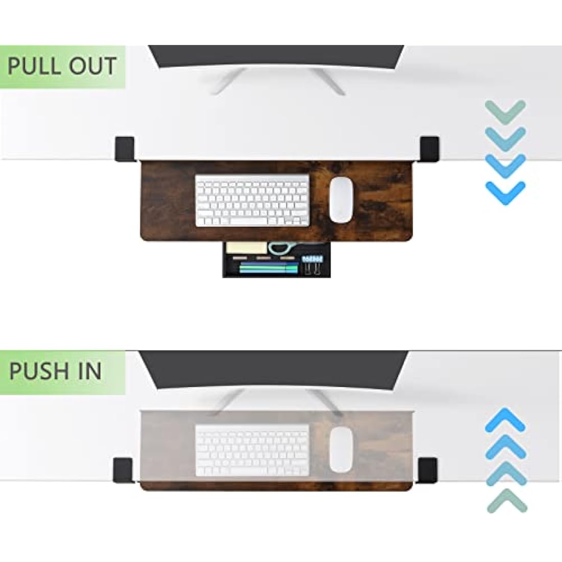 ETHU Ergonomic Under Desk Keyboard Tray | Large Aluminum Pull-out – Walnut