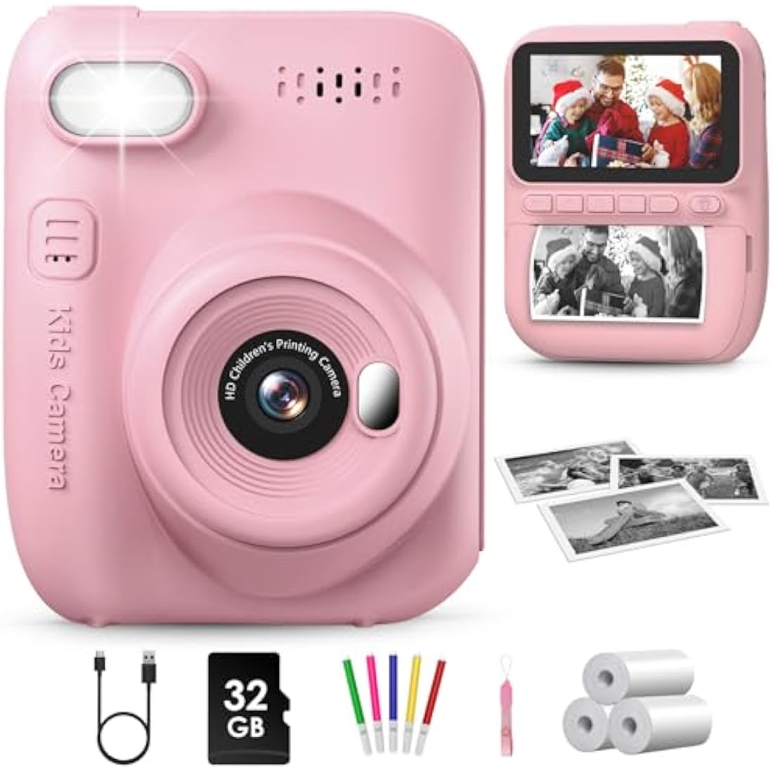 GREENKINDER Kids Instant Print Camera | 1080P Digital Toy with 32GB Card