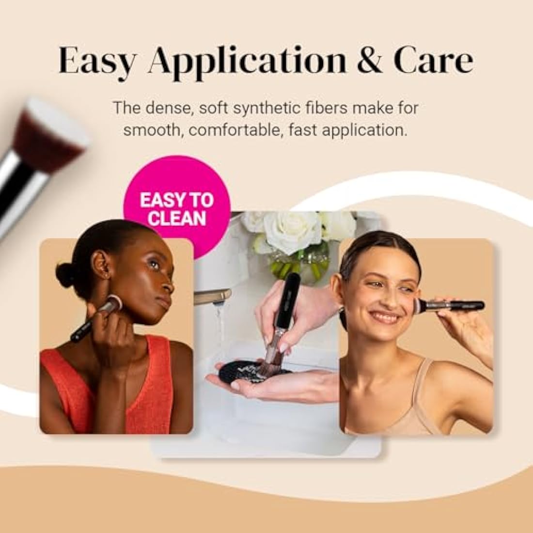 Keshima Flat Top Kabuki Foundation Brush | Dense Synthetic Buffing Tool