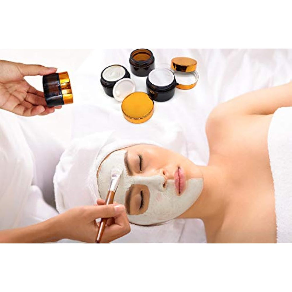 Jolof Store 6-Pack Amber Glass Jars - 50ml Refillable Cosmetic Pots