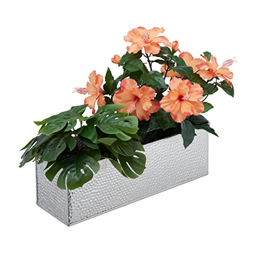 Relaxdays Silver Metal Window Box – Hammered Iron Indoor Planter