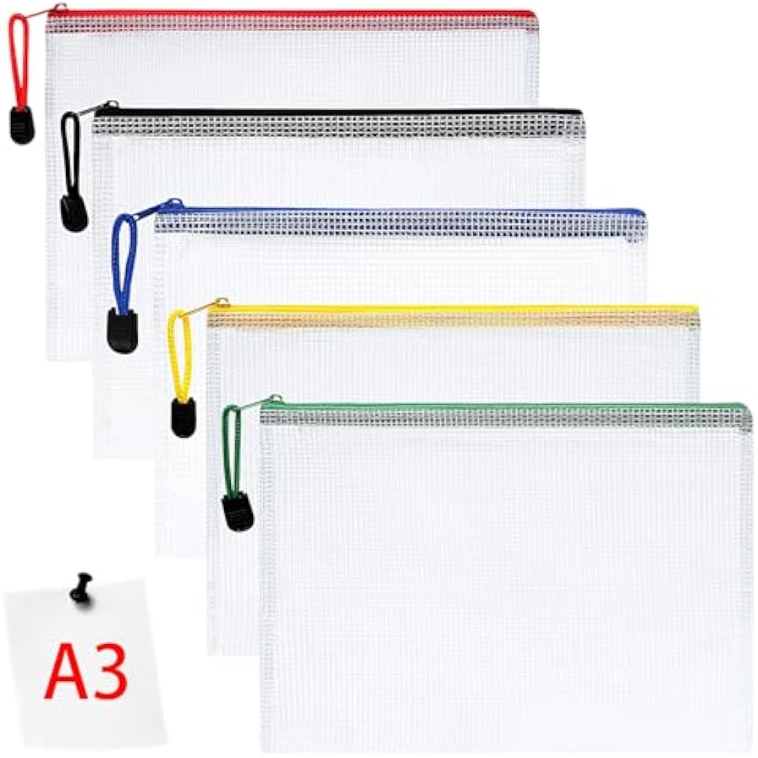 Vicloon A3 Mesh Document Wallets – 5 Pack Waterproof Zipper File Bags