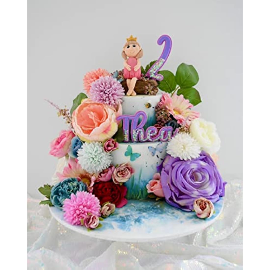Silk Peony and Tea Rose Artificial Bouquet - Blue, 9 Heads