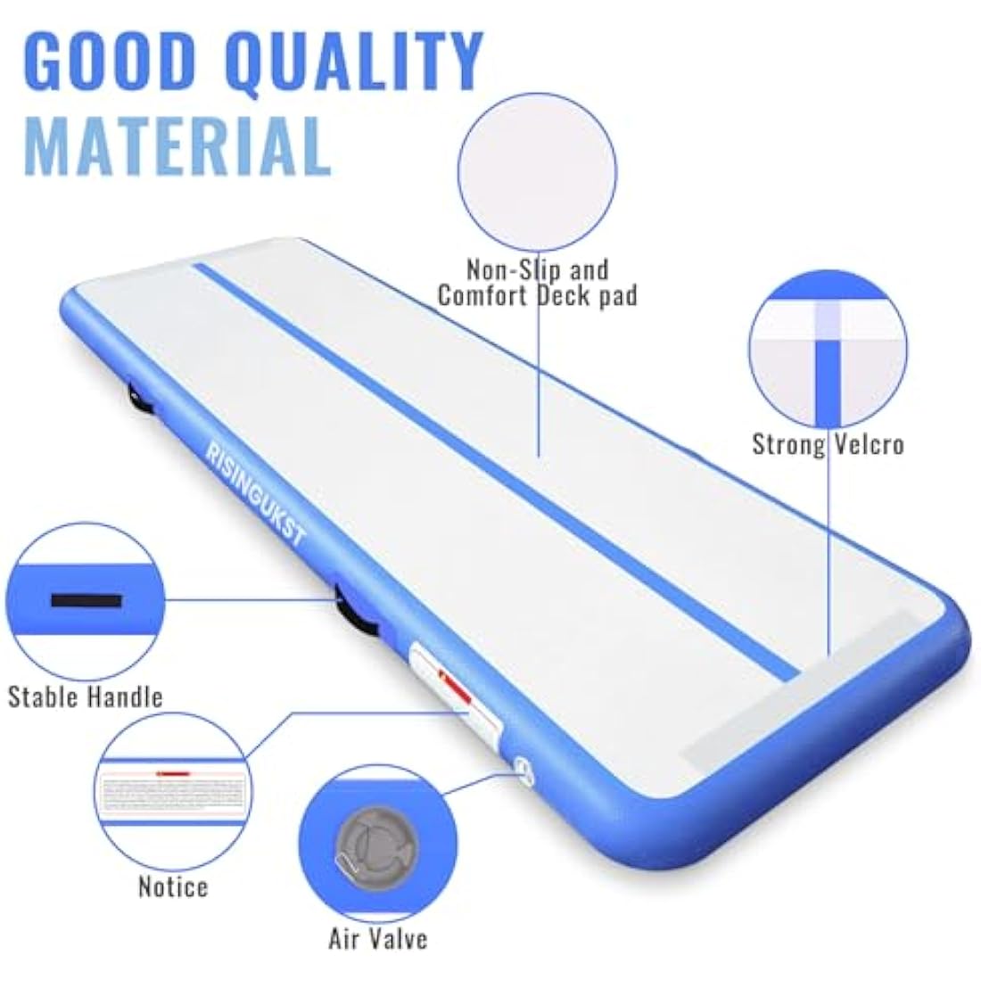 RisingUKST Inflatable Air Gymnastics Tumbling Mat – Durable PVC Training Mat