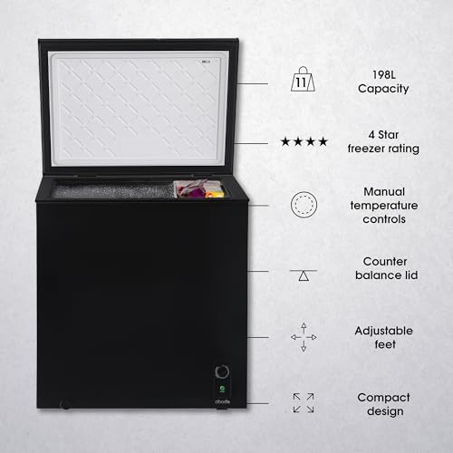 Abode 198L Chest Freezer – Black Freestanding Garage Freezer