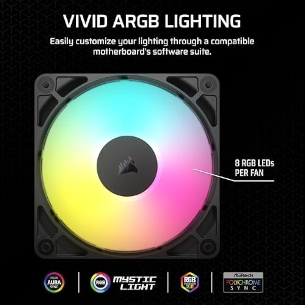 Corsair RS120 ARGB 120mm PWM Fans – Daisy-Chain Triple Pack – Black