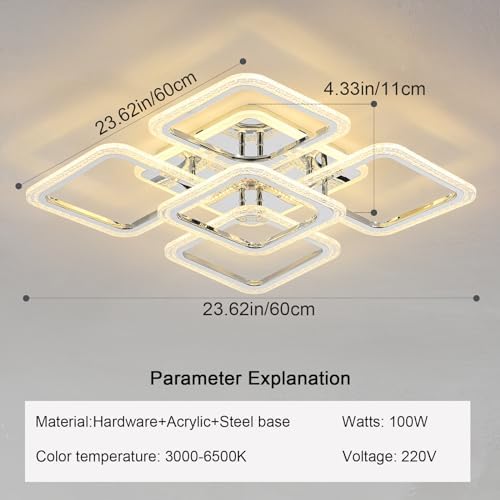 Qcyuui Modern LED Ceiling Light – Dimmable Square Flush Mount Chandelier