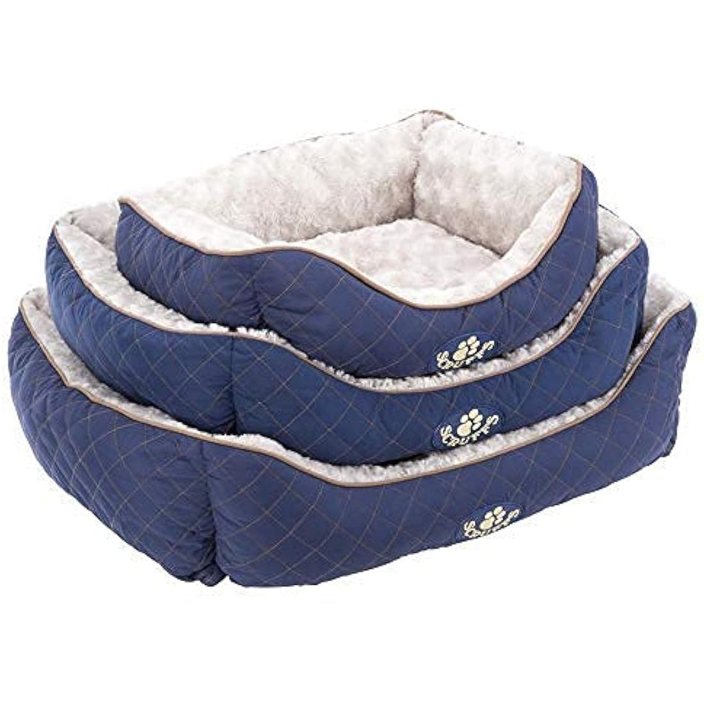 Scruffs Wilton Box Dog Bed – Large Blue Quilted Plush Pet Bedding