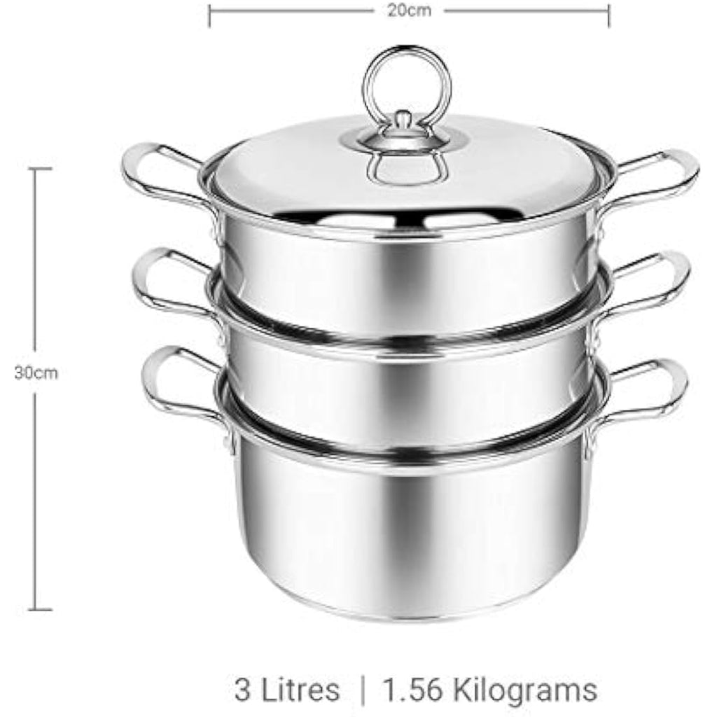 Penguin Home 3-Tier Stainless Steel Food Steamer Set | Induction, 20cm